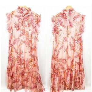 Alex Marie Camellia Floral Print
Cap Sleeve Tiered Midi Dress